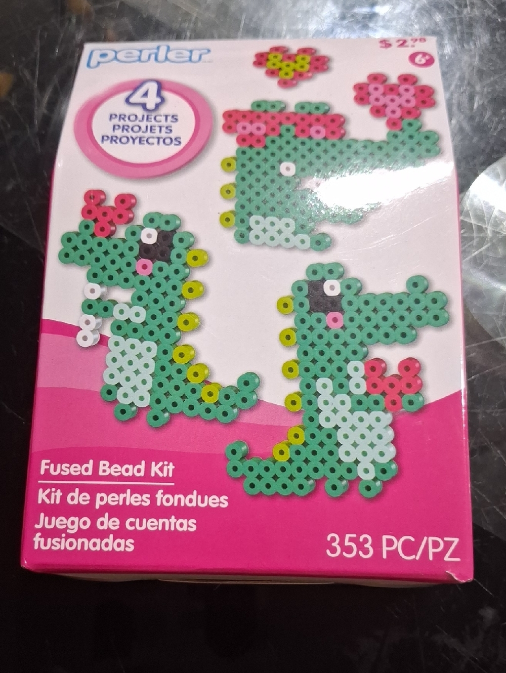 Perler Fused Bead Kit - Green & Pink Dinosaur Projects